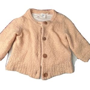 Anthropologie HWR BEIGE mohair Sweater Boucle Nubby Half-Sleeve WOOD BUTTON MED.